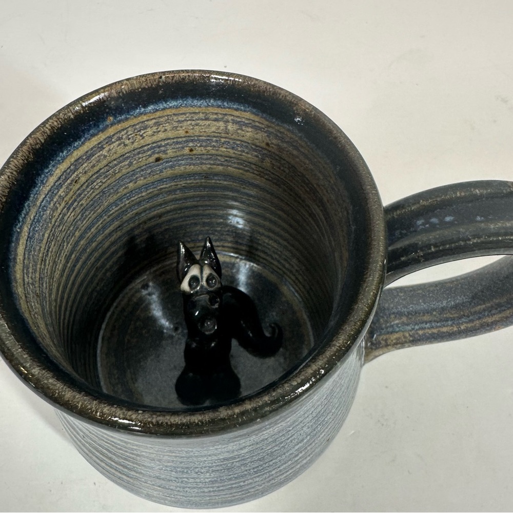 CLAY IMAGES  Ceramic Suprise Mug with small sculpted figure animal on bottom